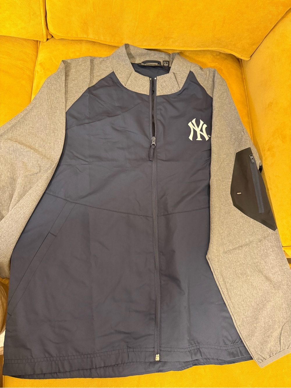 Dunbrooke Navy Body with Gray Sleeves Varsity Zip Jacket